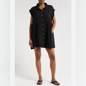 Elan Oversized Button Down Coverup Shirt Dress Mini Size Small